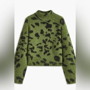 New Commense Green wool blend Leopard Print Sweater Sz XS sold out online